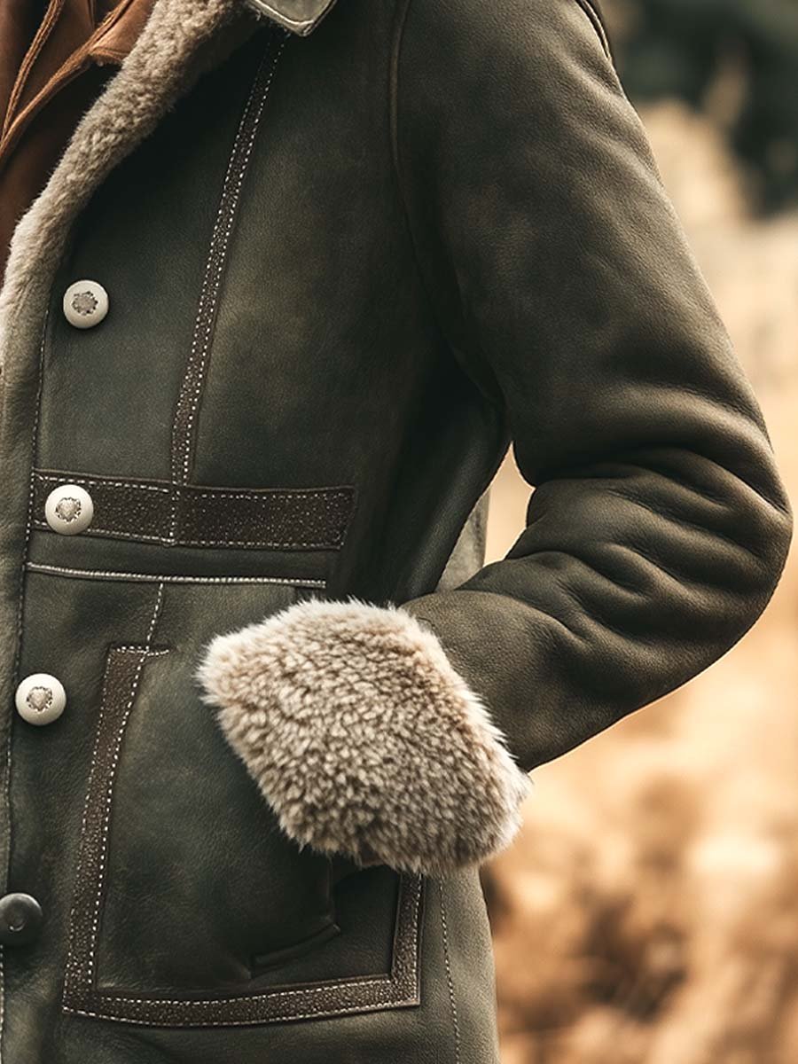 Dames retro suède jas - warme klassieke winterjas met luxe voering