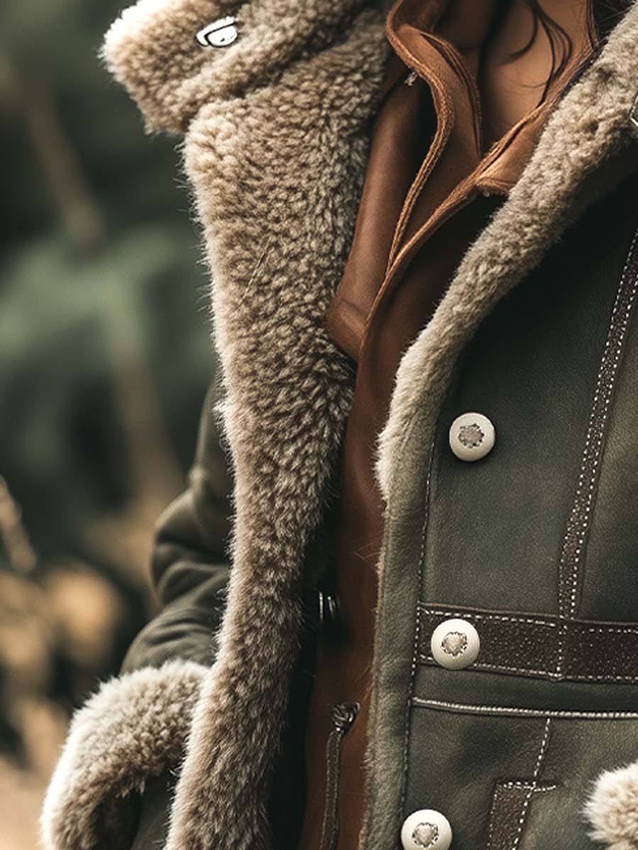 Dames retro suède jas - warme klassieke winterjas met luxe voering