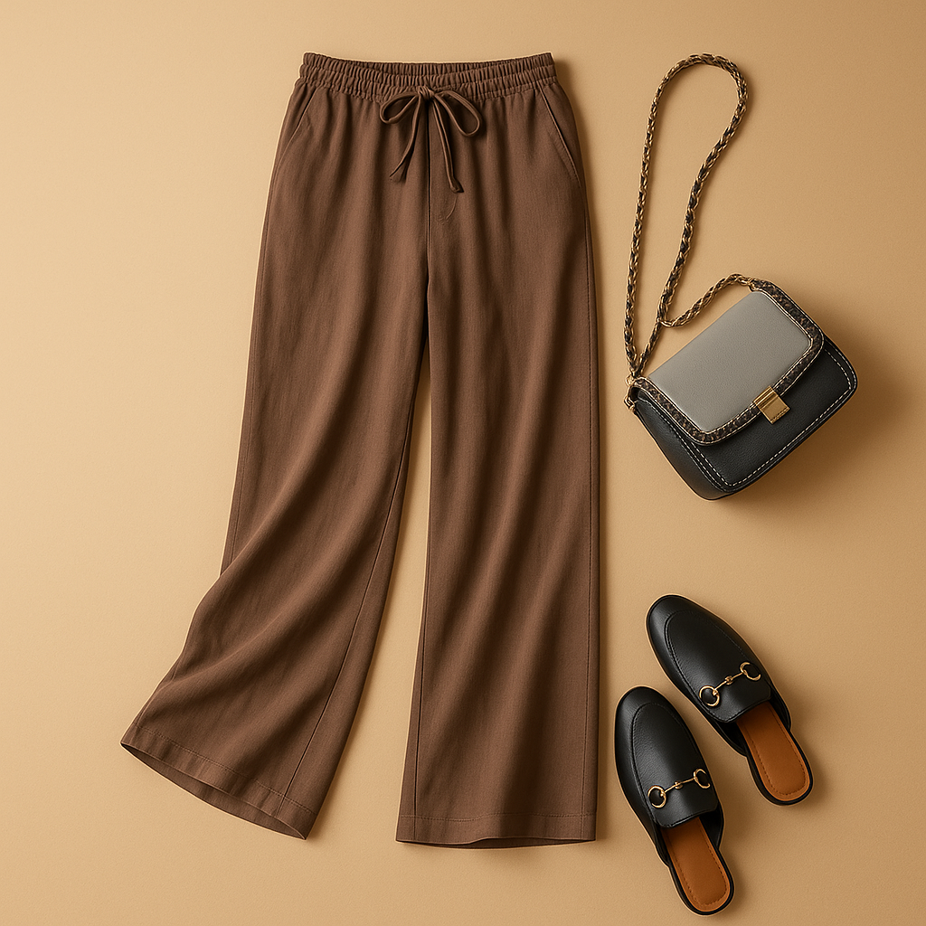 Dames linnen broek - ontspannen wijde pijpen, ademende stof voor casual gelegenheden