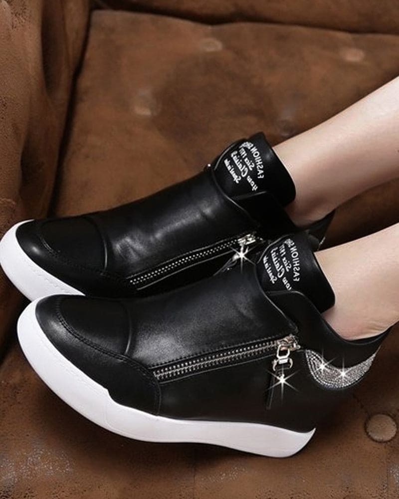 Sneakers - dames wedge sneakers met ritssluiting