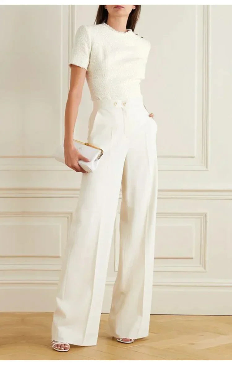 Dames tailored wijde pijpen broek - chique kantooroutfit met hoge taille en fijne pasvorm